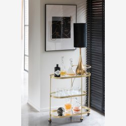 J-Line - Oval Barvogn m. Glas bordplader 71x84x33cm, Guld