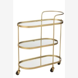 J-Line - Oval Barvogn m. Glas bordplader 71x84x33cm, Guld