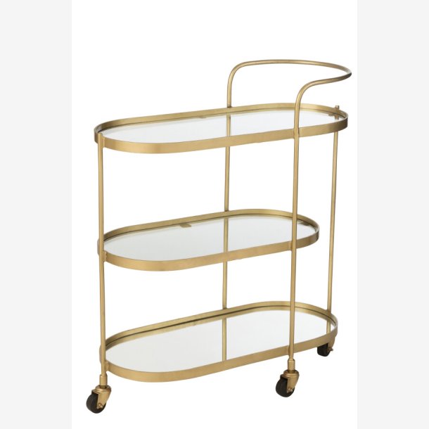 J-Line - Oval Barvogn m. Glas bordplader 71x84x33cm, Guld