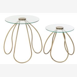 J-Line - St med to sideborde m. Glas bordplader 45/38x54/42cm, Guld 