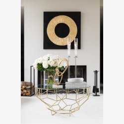 J-Line - Moderne sofabord m. Metal stel og glas bordplade 90x44x90cm, Guld