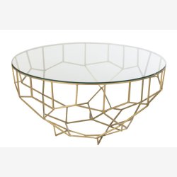 J-Line - Moderne sofabord m. Metal stel og glas bordplade 90x44x90cm, Guld