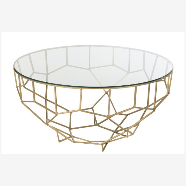 J-Line - Moderne sofabord m. Metal stel og glas bordplade 90x44x90cm, Guld