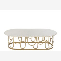 J-Line - Sofabord m. marmor bordplade 122x35x61cm, Guld/Hvid 