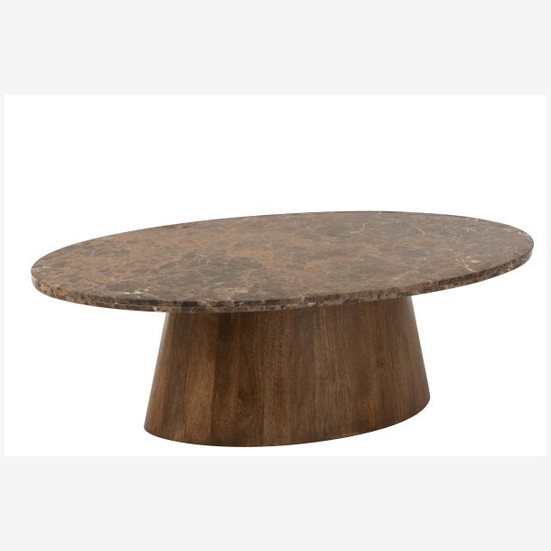 J-Line - Ovalt Sofabord m. Marmor bordplade 130x41x68cm, Brun  