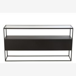 J-Line - Konsolbord i metal m. Glas bordplade 140x72x30cm, Sort