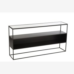 J-Line - Konsolbord i metal m. Glas bordplade 140x72x30cm, Sort