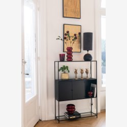 J-line - Rektangel reol m. To skabs lger 90x126x26cm, Sort 