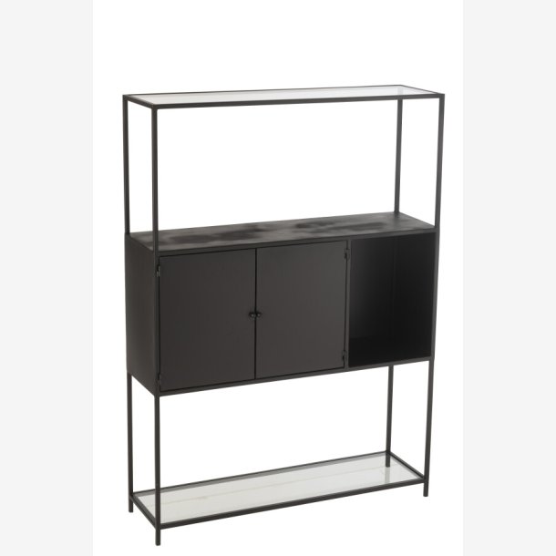 J-line - Rektangel reol m. To skabs lger 90x126x26cm, Sort 