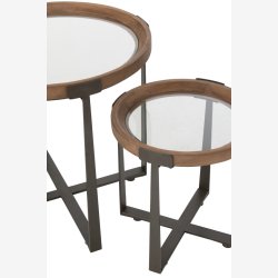 J-Line - St m. to sideborde i metal og glas 60/40x60/45cm, Sort og Natur