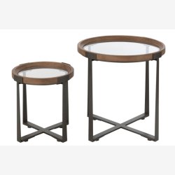 J-Line - St m. to sideborde i metal og glas 60/40x60/45cm, Sort og Natur