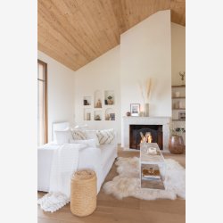 J-Line - Tyndt sofabord m. Sildebens mnster 150x44,5x40cm, Natur og Hvid