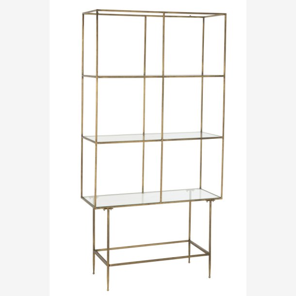 J-Line - Reol m/3 hylder i metal og glas 100x200x40cm, Guld