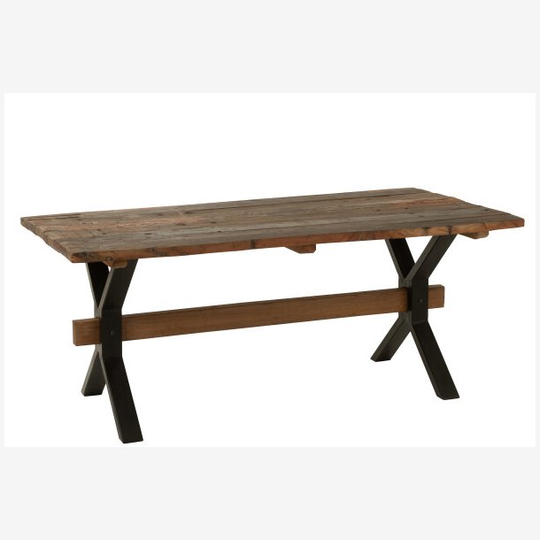 J-Line - Antik spisebord i massivt tr 180x76x89cm, Natur og Sort