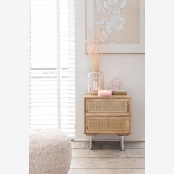 J-Line - Sengebord m. To skuffer i rattan og mango tr 