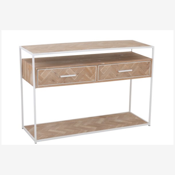J-Line - Konsolbord m. To skuffer og sildebens mnster 120x80x40cm, Hvid og Natur 