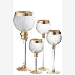 J-Line - Lysestage m/fod krakkeleret glas m/guld kant H: 29,5cm. 