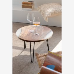 J-Line - Rundt sofabord m. polyresin, Natur/Hvid