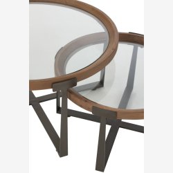 J-Line - St m. To Sofa borde i metal og glas 80/62x43/36cm, Sort og Natur