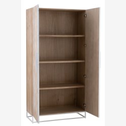 J-Line - Skab i tr &amp; metal m/3 hylder 95x186x42cm, Hvid/Natur 