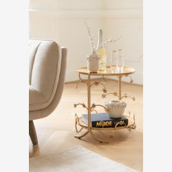 J-Line - Sidebord m/dekorative blomster grene 45x49,5x45cm, Guld