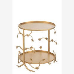 J-Line - Sidebord m/dekorative blomster grene 45x49,5x45cm, Guld