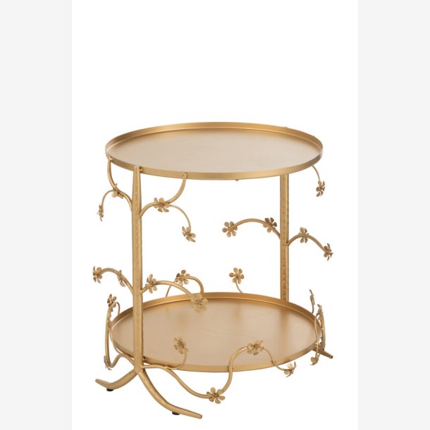 J-Line - Sidebord m/dekorative blomster grene 45x49,5x45cm, Guld