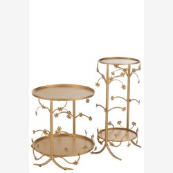 J-Line - Sidebord m/dekorative blomster grene 32x70x30cm, Guld