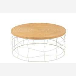 J-Line - Rundt Sofabord tr/metal 80x36cm, Natur/Hvid