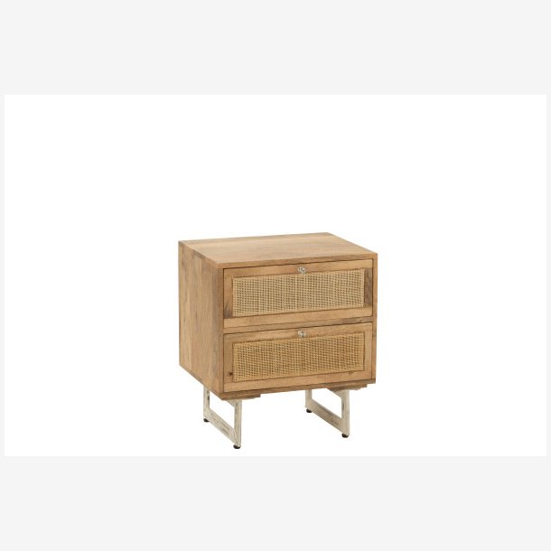 J-Line - Sengebord m. To skuffer i rattan og mango tr 