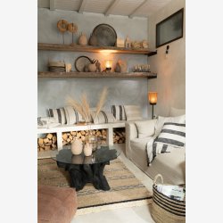 J-Line - Sofabord m. gte trrods fod og glasbordplade 90x45x90cm, Sort 