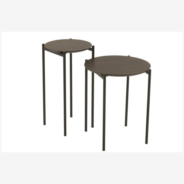 J-Line - St m. to sideborde i tr og metal 43/33x48/55cm, Mrke Brun