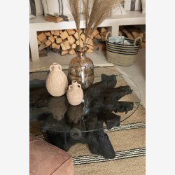 J-Line - Sofabord m. gte trrods fod og glasbordplade 90x45x90cm, Sort 