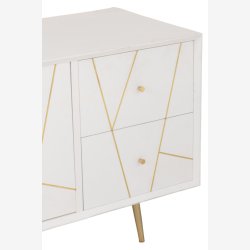 J-Line - Kommode m/ asymmetrisk mnster og 4 skuffer 150x60x45cm, Hvid/Guld