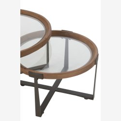 J-Line - St m. To Sofa borde i metal og glas 80/62x43/36cm, Sort og Natur