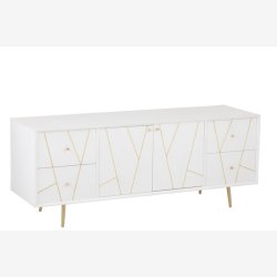 J-Line - Kommode m/ asymmetrisk mnster og 4 skuffer 150x60x45cm, Hvid/Guld
