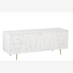 J-Line - Kommode m/ asymmetrisk mnster og 4 skuffer 150x60x45cm, Hvid/Guld
