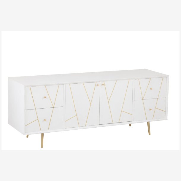 J-Line - Kommode m/ asymmetrisk mnster og 4 skuffer 150x60x45cm, Hvid/Guld