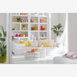 J-Line - Sofabord tr m/skret hulmnster 78x40cm, Hvid