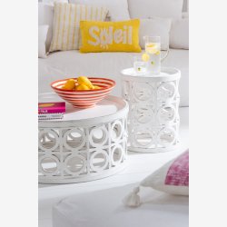 J-Line - Sofabord tr m/skret hulmnster 78x40cm, Hvid