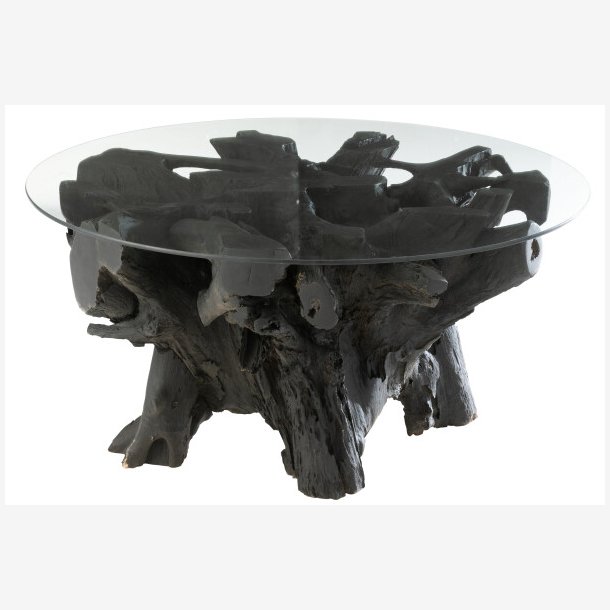 J-Line - Sofabord m. gte trrods fod og glasbordplade 90x45x90cm, Sort 