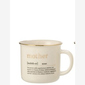 J-Line - Krus m/tekst MOTHER keramik Hvid 9x9,5cm