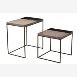 J-Line - St m. To firkantede sideborde m. bakke holder 60/45x40/45cm, Sort og Brun