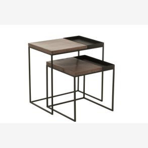 J-Line - St m. To firkantede sideborde m. bakke holder 60/45x40/45cm, Sort og Brun