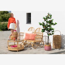 J-Line - Sofabord m. glas bordplade og under opbevaring 70x47x70cm, Natur 