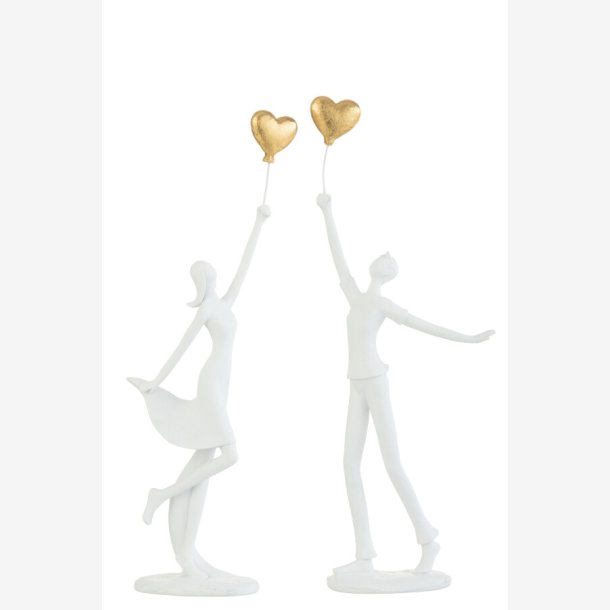 J-Line - Par figur m/hjerte balloner i guld "when two hearts meet" poly H: 33,5cm. 