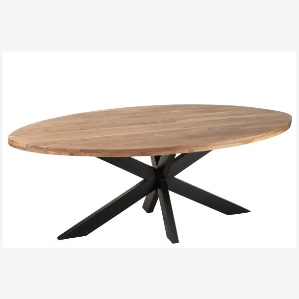J-Line - Ovalt spisebord i akacie tr 210x76x110cm, Natur og Sort 