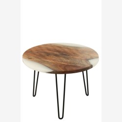 J-Line - Rundt sofabord m. polyresin, Natur/Hvid