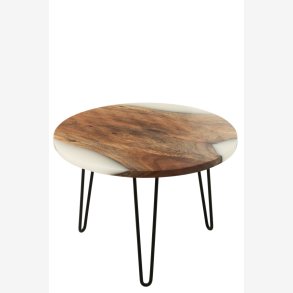 J-Line - Rundt sofabord m. polyresin, Natur/Hvid