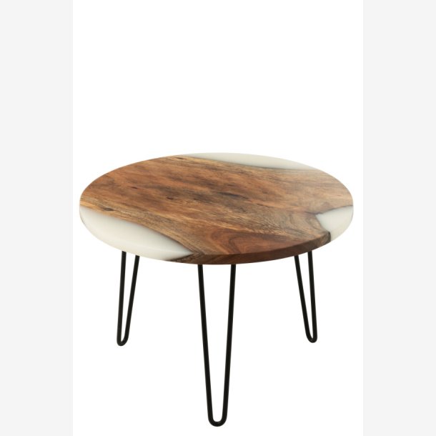 J-Line - Rundt sofabord m. polyresin, Natur/Hvid